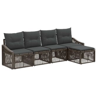 vidaXL Conjunto De Sof&aacute;s De Jard&iacute;n 5 Pcs Gris Rat&aacute;n Sint&eacute;tico Vidaxl