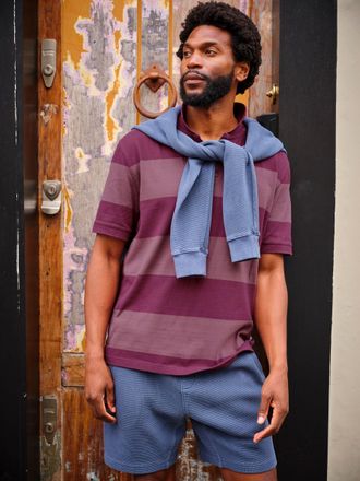 Fat Face FatFace Ashton Relaxed Fit Purple Rugby Stripe Notch Polo