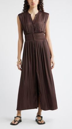 Nordstrom Smocked Waist Maxi Shirtdress in Brown Roast at Nordstrom, Size Xx-Small