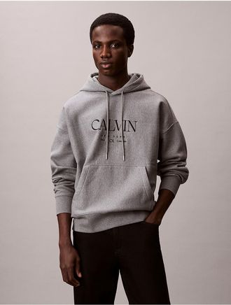 Calvin Klein Mens Premium Fleece Logo Graphic Hoodie - Grey - 2XL