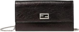 Fendi Tube Continental With Chain Black Cracked Leather Wallet