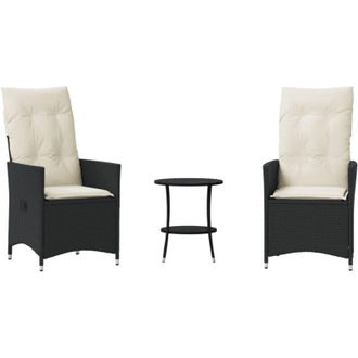 vidaXL Set da Bistr&ograve; 3 pz con Cuscini Nero in Polyrattan - Vidaxl