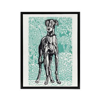 Artery8 Dog Lover Greyhound Pet Portrait Moriz Jung Framed Canvas Wall Art in Blue | Size: W24 x H32