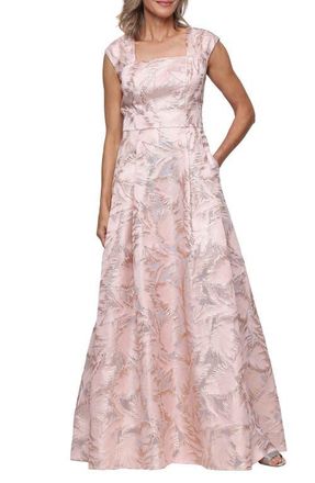 Alex Evenings Metallic Leaf Jacquared Empire Waist Gown in Rose Gold at Nordstrom, Size 12