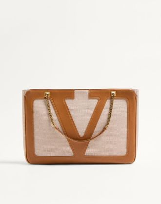 Valentino Garavani Borsa Shopping Media Valentino Garavani Viva Superstar In Canvas Donna NATURALE/SPEZIA UNI