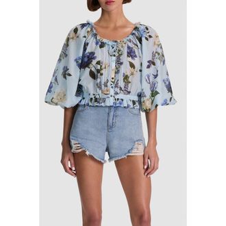 Alice & Olivia Mclaine Floral Crop Button-Up Shirt in Fly Away at Nordstrom, Size X-Small