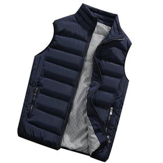 Generic Men Winter Down Puffer Vest Plus Size Stand Up Collar Gilets Winter Warm Sleeveless Coats Thick Zipper Waistcoat Fashion Thick Warm Outdoor Travelling