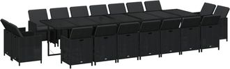 vidaXL Set Comedor De Jard&iacute;n 19 Pzas Con Cojines Rat&aacute;n Sint&eacute;tico Negro Vidaxl