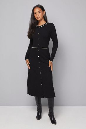 Wallis Womens Tipped Crew Neck Knitted Dress - Black viscose - Size X-Large