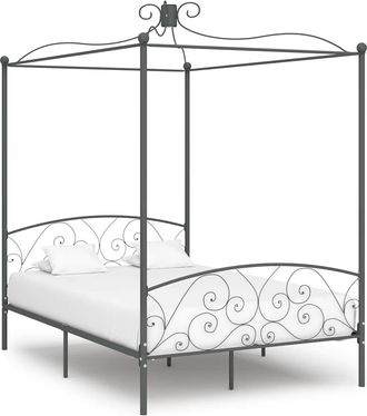 vidaXL Estructura Cama Con Dosel Sin Colch&oacute;n Metal Gris 140x200 Cm Vidaxl