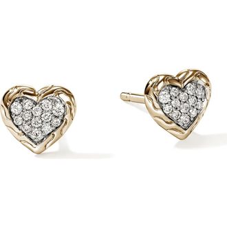 John Hardy Essentials Heart Pav&eacute; Stud Earrings in Gold at Nordstrom