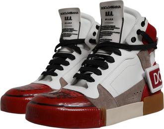 Dolce & Gabbana Mens Multicolor Leather High Top Sneakers Shoes Polyester Pu Viscose