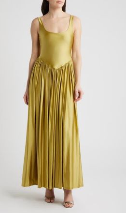 Delfi Oriana Stretch Satin Gown in Olive at Nordstrom, Size X-Small