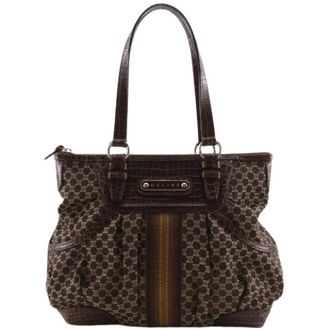 Celine Pre-owned Macadam Embossed Leather Nylon Canvas Tote Bag - Dames - Vintage Handtas - Bruin - ONE Size - Nylon - Vintage