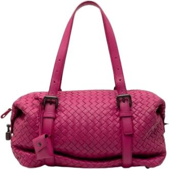Bottega Veneta Pre-owned Handbags, female, Pink, Size: ONE SIZE Pre-owned Woven Leather Shoulder Bag