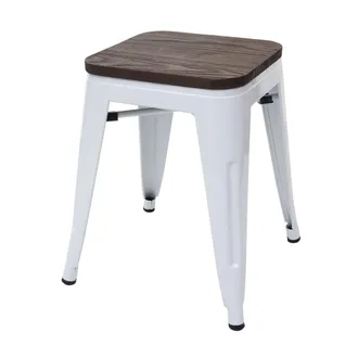 Hhg Taburete Hhg 908 Incl. Asiento De Madera, Taburete De Metal Asiento Taburete, Metal Dise&ntilde;o Industrial Apilable, Blanco