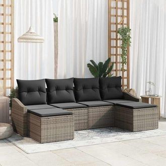 vidaXL Conjunto De Sof&aacute; De Jard&iacute;n 6 Pcs Gris Polirat&aacute;n Vidaxl
