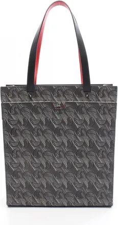 Christian Louboutin Black Gray Leather Coated Canvas Handbag Tote Bag (Pre-Owned)