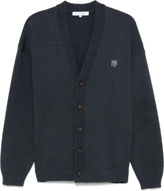 Maison Kitsun&eacute; Leigrijze Gebreide Cardigan - Heren - Vesten - Grijs - L - Katoen - Truien & Vesten