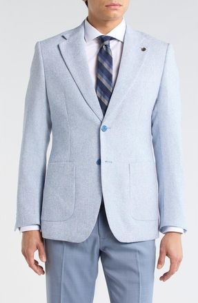 T.R. Premium Slim Fit Micro Plaid Stretch Linen Sport Coat in Light Blue at Nordstrom Rack, Size X-Large