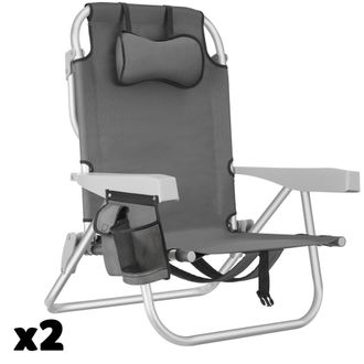 TecTake 2 sillas de playa, plegable y ajustable, con funci&oacute;n de mochila, gris
