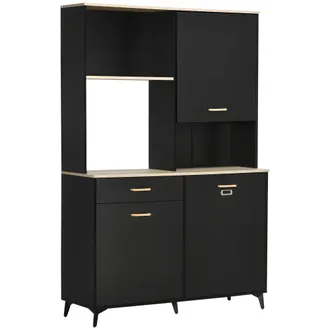 HOMCOM Alacena De Cocina Aparador De Comedor Con 1 Caj&oacute;n 3 Puertas Y Almacenamiento Abierto Mueble Auxiliar Para Microondas Moderno 119x41x180 Cm - Homcom