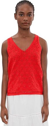 Vince Camuto Pointelle Tank Top Womens Clothing Lobster Red : MD, Cotton/Polyester