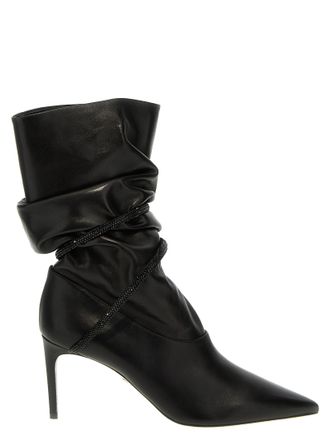 Rene Caovilla Black Lamb Leather Ankle Womens Boots