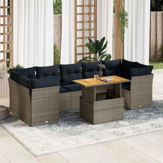 vidaXL Set De Muebles De Jard&iacute;n 8 Pzas Y Cojines Rat&aacute;n Sint&eacute;tico Gris Vidaxl