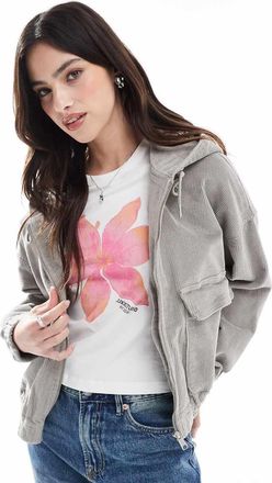 Only Giacca in tessuto a coste grigia con zip e cappuccio-Grigio