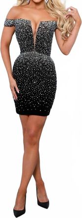 Johnathan Kayne Jeweled Off Shoulder Cocktail Dress In Black