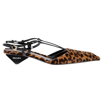 Prada Pre-owned Womens Printed Slingback Pumps in Animal Print Pony Hair - Size 38.5 EU/IT