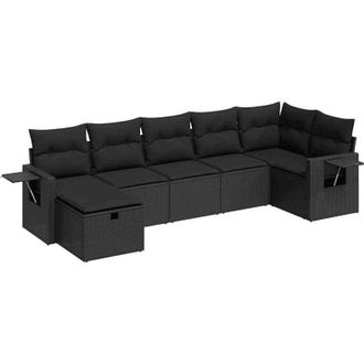 vidaXL Set De Sof&aacute;s De Jard&iacute;n 7 Pzas Con Cojines Rat&aacute;n Sint&eacute;tico Negro