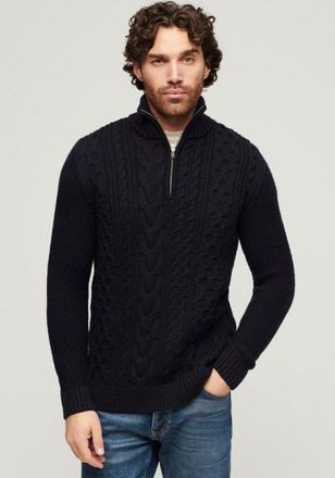 Superdry Strickpullover SUPERDRY Jacob Cable Knit Half Zip, Herren, Gr. M, blau (eclipse navy), Strick, Obermaterial: 70% Polyacryl, 30% Wolle, unifarben, slim