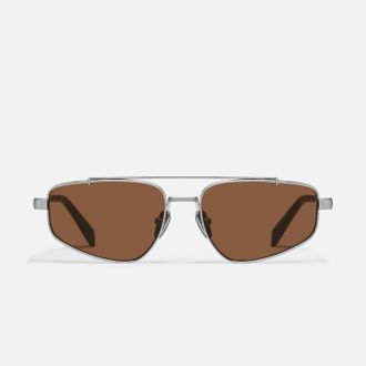 Quay Womens Pit Stop Sunglasses In Brushed Silver / Brown