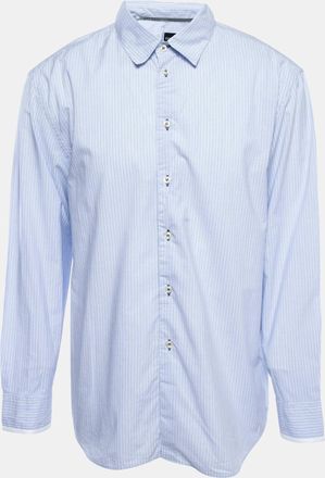Emporio Armani Blue Striped Cotton Button Front Full Sleeve Shirt
