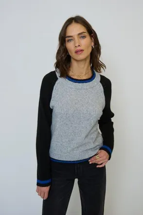Central Park West Olivia Baseball Sweater in Black/grey at Nordstrom, Size Large