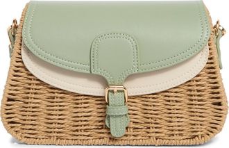 Urban Expression Straw & Faux Leather Crossbody Bag in Sage Camel at Nordstrom Rack