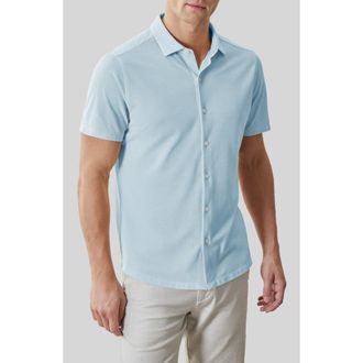 Robert Barakett Irving Short Sleeve Sleeve Knit Button-Up Shirt in Dusty Teal at Nordstrom, Size Xx-Large