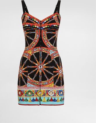 Dolce & Gabbana Carretto-print Short Charmeuse Dress - Woman Dresses Multicolor 36