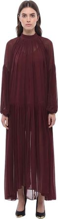 Stella McCartney Maroon Pleated Mock Collar Maxi Dress