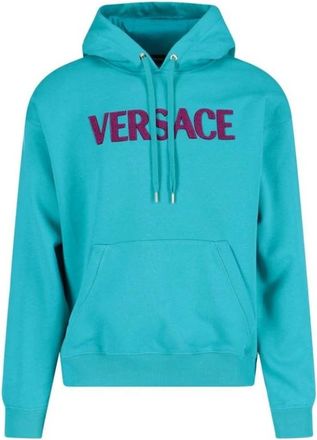 Versace Cotton Logo Sweatshirt - Heren - Hoodies - Blauw - S - Katoen - Hoodies & sweatvesten