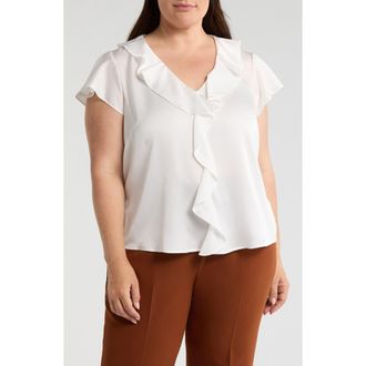 Tahari by ASL Ruffle Satin Top in Ivory at Nordstrom, Size 1 X