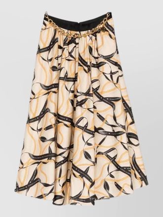 Elisabetta Franchi high waist printed midi skirt chain detail