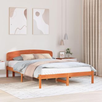 Berkfield Home Bed Frame with Headboard Wax Brown 160x200 cm Solid Wood Pine