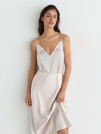 Reiss Silver Silk Slip Midi Skirt, 16