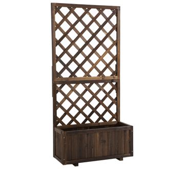 OUTSUNNY Flower Stand Plant Shelf Outdoor Pine w/ Trough Planter - Carbonised | TJ Hughes