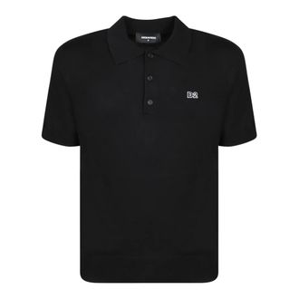 Dsquared2 Polo Shirts, male, Black, Size: M Black Knit Polo Classic Collar