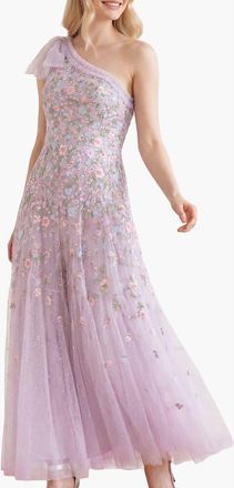 Needle & Thread Sylvia Rose One-Shoulder Bow Ankle Gown in Powder Lilac/bright at Nordstrom, Size 14