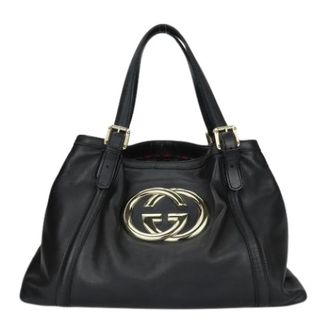Gucci Pre-owned Handbags, female, Black, Size: ONE SIZE Pre-owned New Britt Double G Leather Tote Bag
